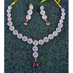 American Diamond Necklace Set with Purple (Rodo) Drop
